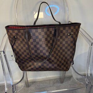 Louis Vuitton Neverfull Damier Ebene Canvas Leather GM Tote Bag Handbag
